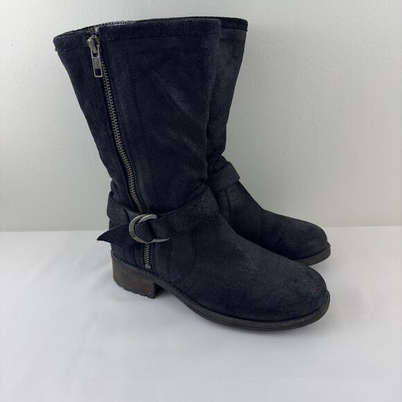 UGG Silva black suede Moto‎ boots W-6 - Picture 1 of 10